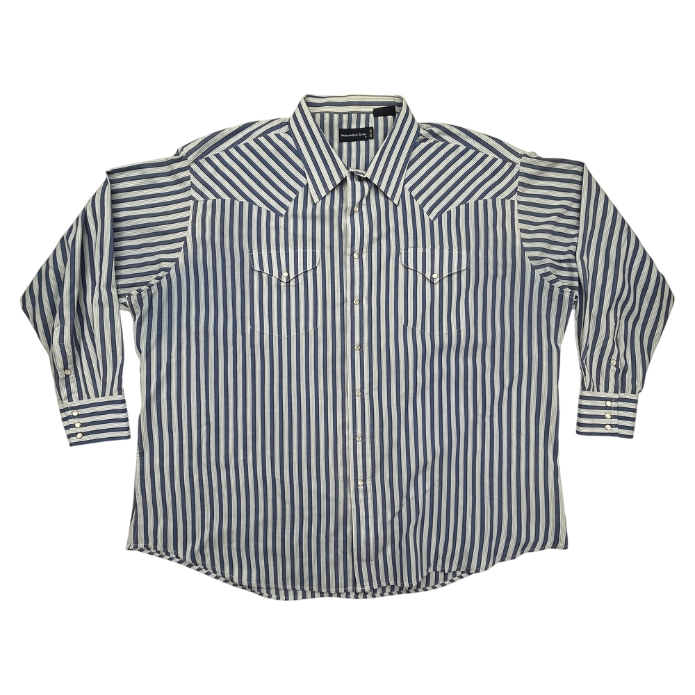 Panhandle Slim Shirt Mens 2XL Western Pearl Snap Blue White Stripe Rodeo 30X0003